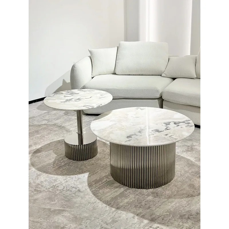 Mesa de centro redonda blanca Fendi de piedra de lujo importada de Italia, de diseño, para sala de estar de villa de alta gama, mesa de centro redonda de mármol natural