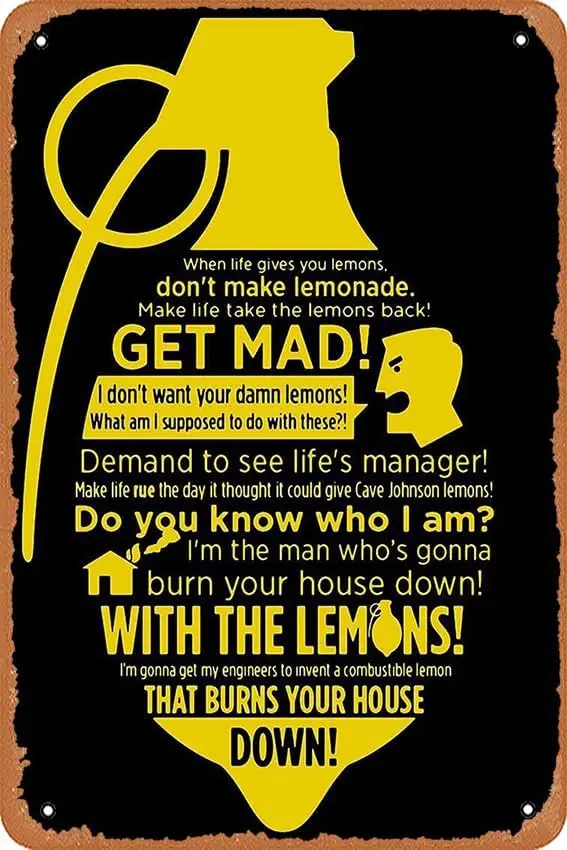 muecddoa Wall Decor Sign - Combustible Lemon Cave Johnson Poster -   Vintage Look Metal Sign,Bar, Man CAVE Art Decoration.