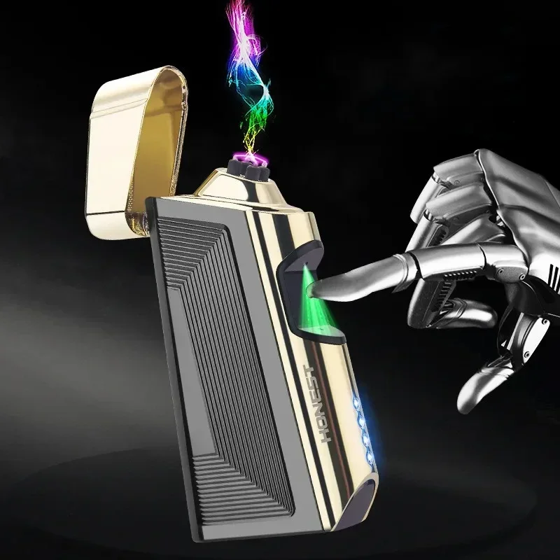 

HONEST уличная ветрозащитная электрическая зажигалка с двойной дугой USB сенсорный дисплей мощности импульсные металлические зажигалки с большим пламенем мужской подарок