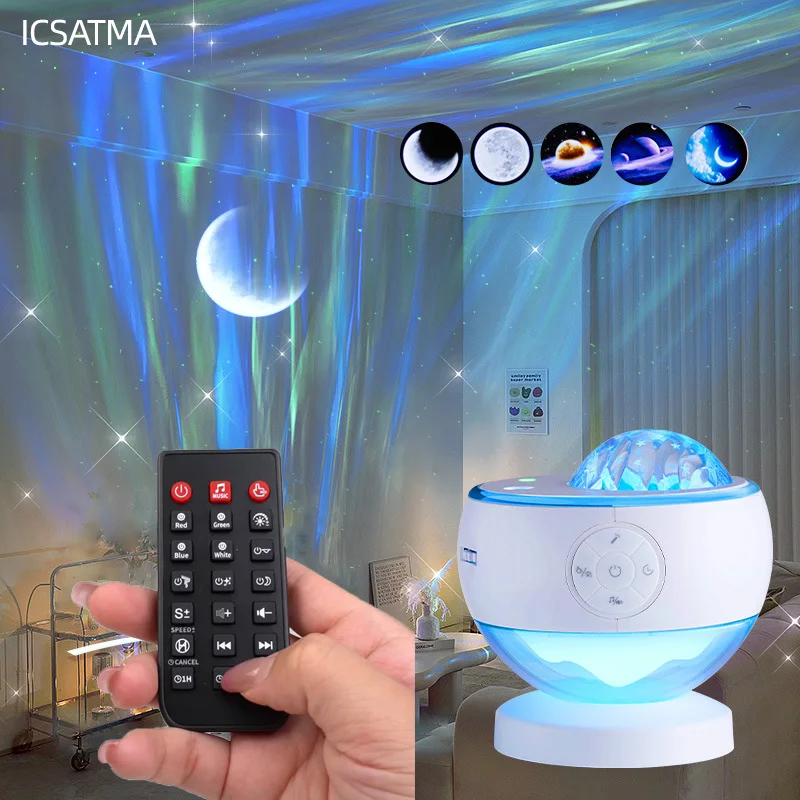 LED Aurora Projection Light USB Night Light Moon Galaxy Music Ambient Light with Remote Control Children Christmas Birthday Gift