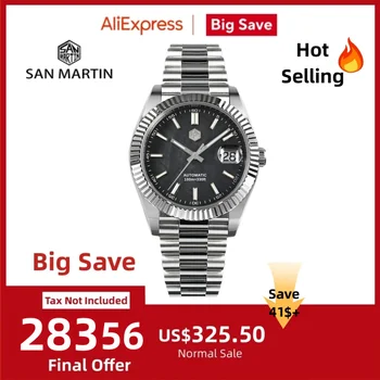 San Martin Retro วันที่ JUST V2 40 มม.นาฬิกาผู้ชายหรูหรานาฬิกากลไกอัตโนมัตินาฬิกา Sapphire Cyclops 10Bar Luminous BGW-9 SN0059-2