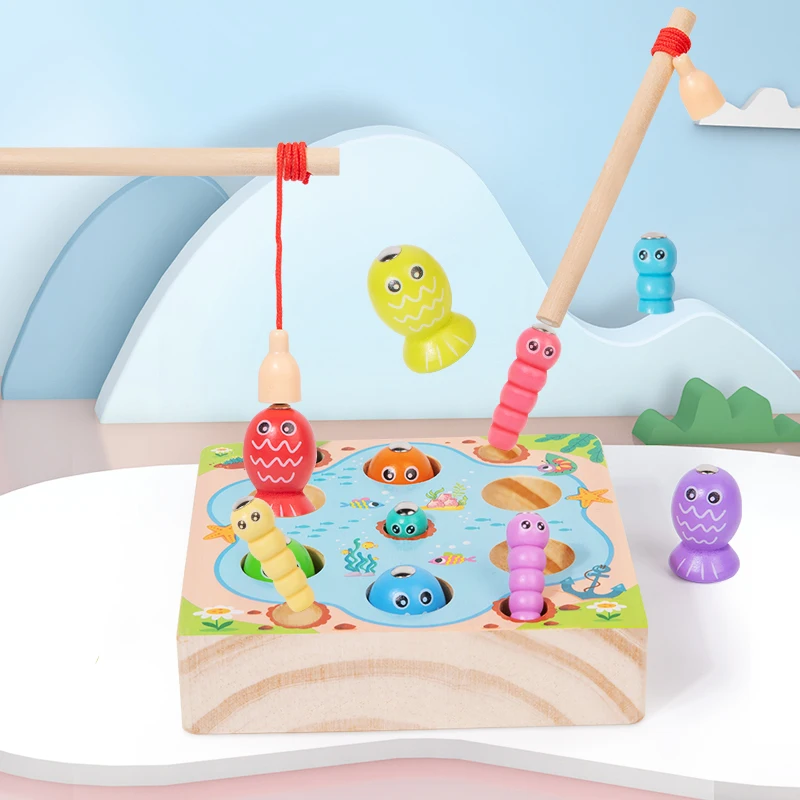 子供向け木製釣りゲームおもちゃ、早期教育、色認知玩具、子供向けインタラクティブゲームおもちゃ、ギフト用、細かい運動能力向上