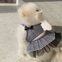 Pet Spring Checkered Strap Dress Cute Split Tank Top Dog Cat Spring Clothes Checkered Dress Puppy Clothes