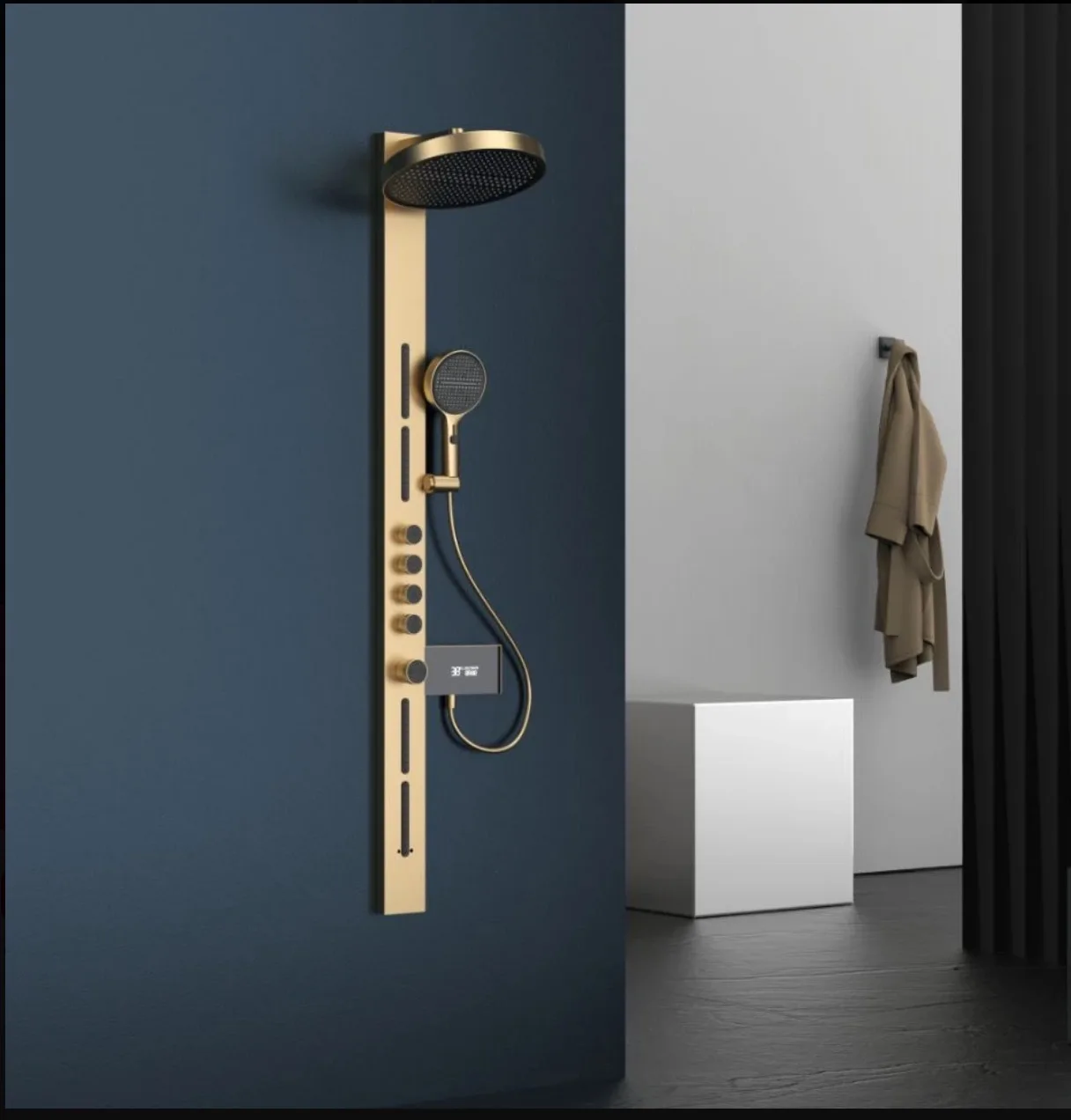 

New Arrival Brass Wall Mounted Smart Digital Display Bathroom Rainfall Water Massage Led Shower Faucet Panel