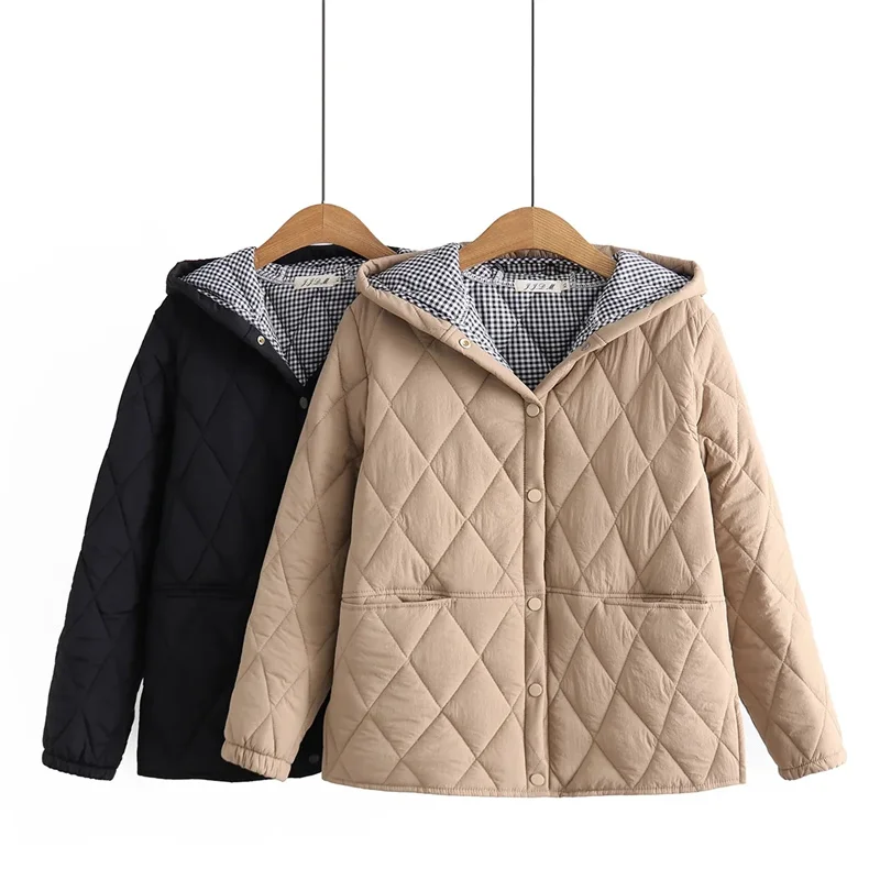 Light Thin Cotton-Padded Jacket Female Plus Size Loose Casual Fashion Middle-Aged Fat Mother Solid Color Hooded Cotton-Jacket