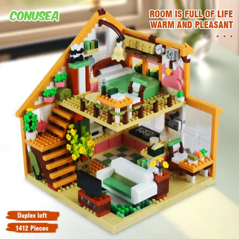 

1412Pieces Dream House Blocks Toys Micro Building Block Toy Loft Room Dollhouse Birthday Gifts for Girls Girlfriend Children