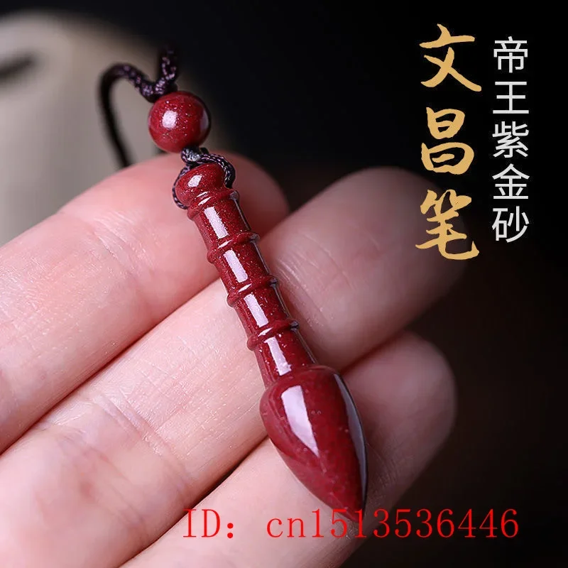 

Fashion Cinnabar Jade Writing Brush Pendant Necklace Jewellery Chinese Hand-Carved Healing Women Man Luck Gift Sweater Chain