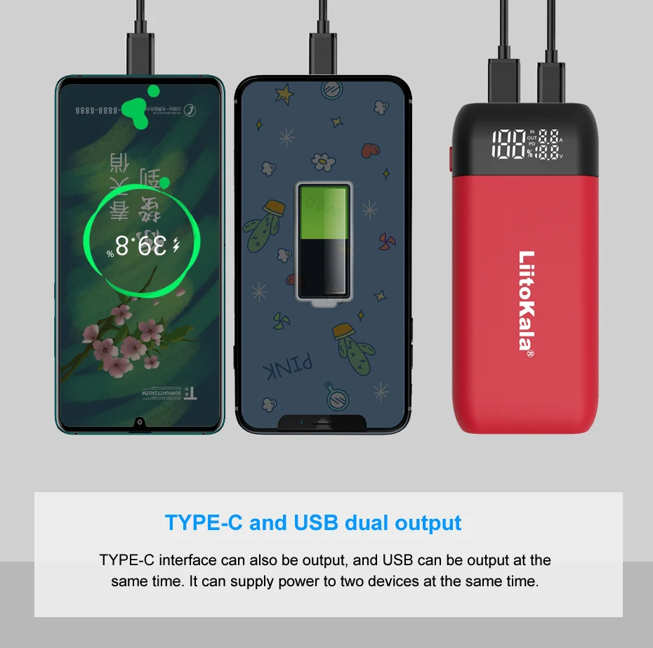 LiitoKala Lii-MP2 18650 21700 do ponownego ładowania z ładowarką i Power Bank QC3.0 cyfrowy wyświetlacz wejścia/wyjścia
