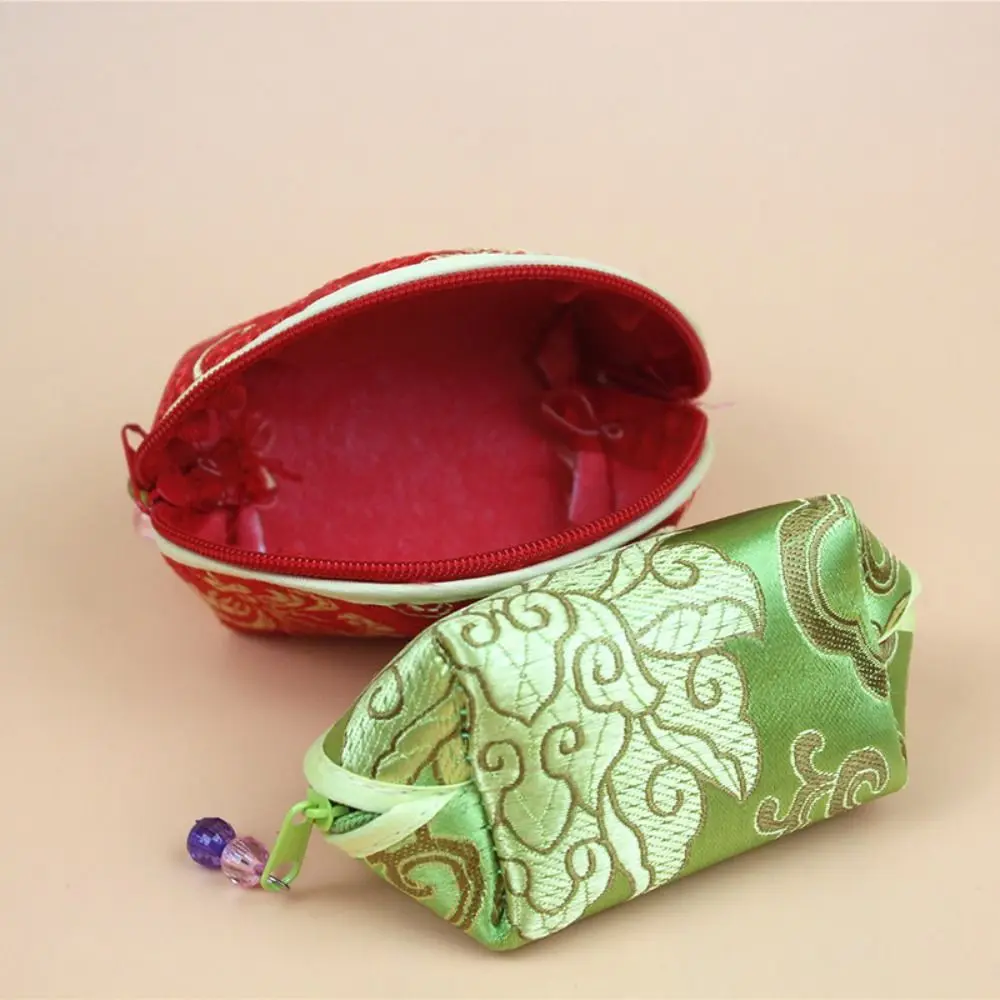Chinese Style Multi Color Embroidery Auspicious Cloud Flower Cloth Wallet Gift Shell Coin Pouch Jewelry Storage Bag