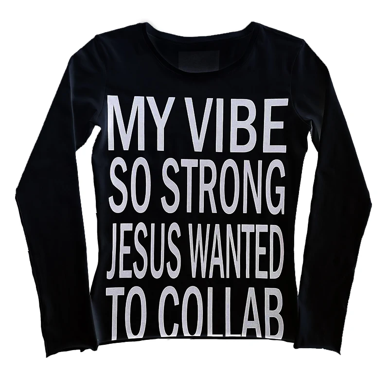 하라주쿠 에스테틱 스트리트 아메리칸 이모 빈티지 Y2K 여성 티셔츠 화이트 트래시 모노그램 프린트 크로스 패턴 긴팔 티셔츠