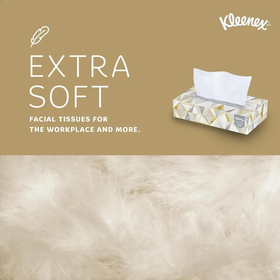 Kleenex Tessuto per il viso professionale sfuso 03076 Formato in scatola piatta bianca a 2 strati Progettato per dimensioni di comodità aziendale (125 scatola di fazzoletti 12