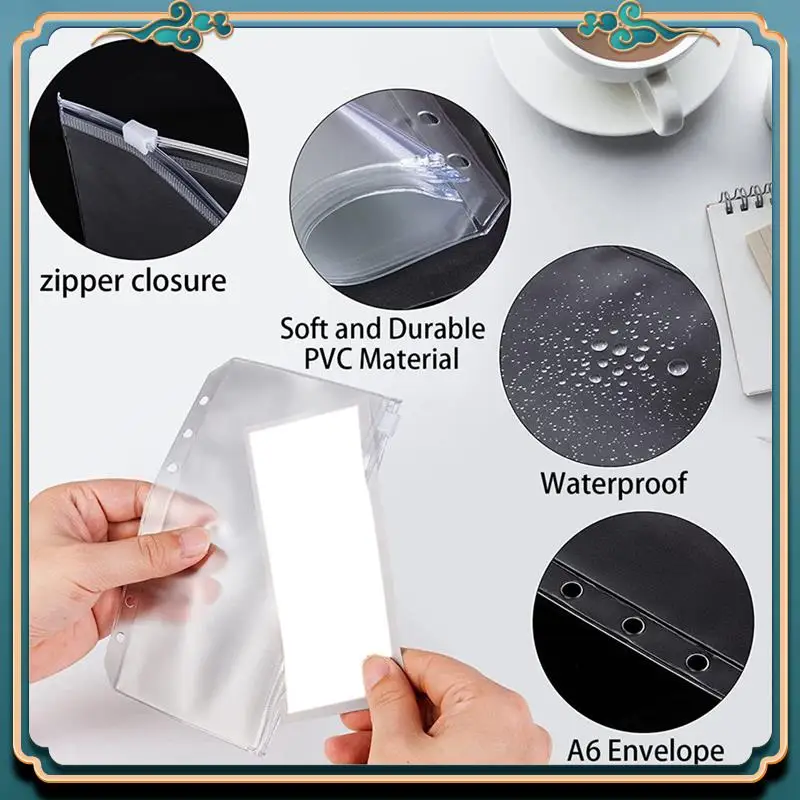 (신규)-A6 예산 바인더, 지퍼 봉투, 계산기 및 카드 포함, 현금 충전 봉투 바인더용 PU 돈 절약 주최자