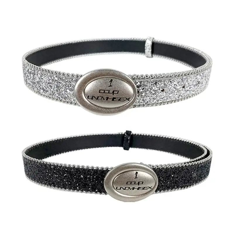 A52E szczotkowana metalowa klamra dla kobiet dziewczyna cekinowe spodnie Pasek Pasek Pasek do szortów Dress Modna Talia