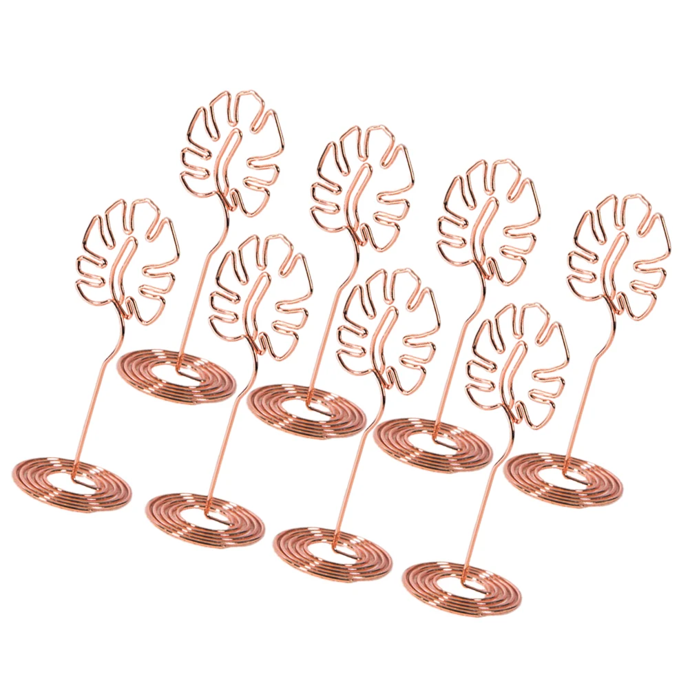 

8Pcs Fashion Metal Electroplating Monstera Holder Desktop Decoration Gift Scratch Signature(Rosy Golden)