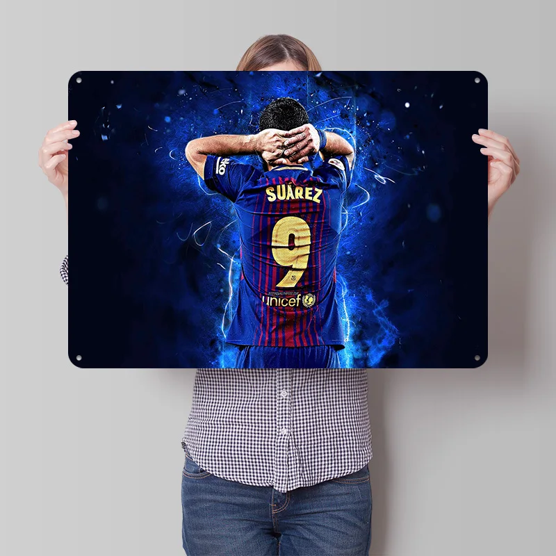 Póster Impreso de Fútbol de Luis Suárez, Arte de Pared Retro Personalizado, Letreros Metálicos Vintage para Decoración de Sala de Juegos en Casa, Decoración Acogedora