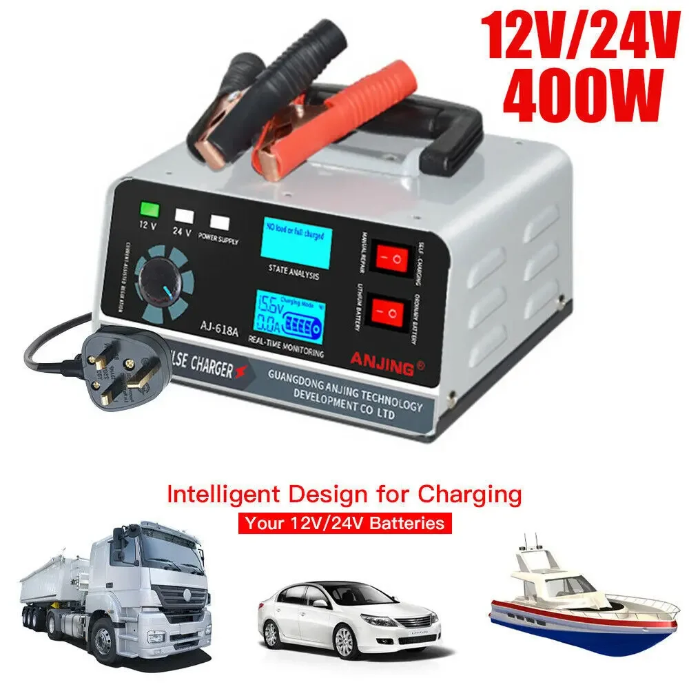Carro 400w 40a carregador de bateria inteligente 12v/24v carregador de bateria automotiva gotejamento reparação de pulso inteligente para carro caminhão barco motocicleta