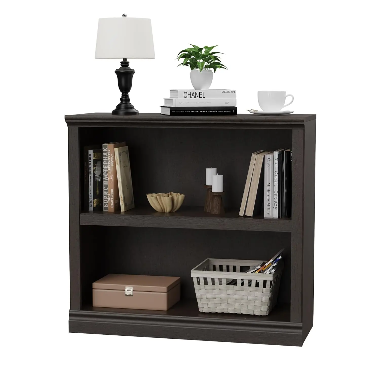 

2-Shelf Wooden Bookcase 33in Wide Floor Standing Display Storage Shelf for Home Office Living Room Bedroom, Customized
