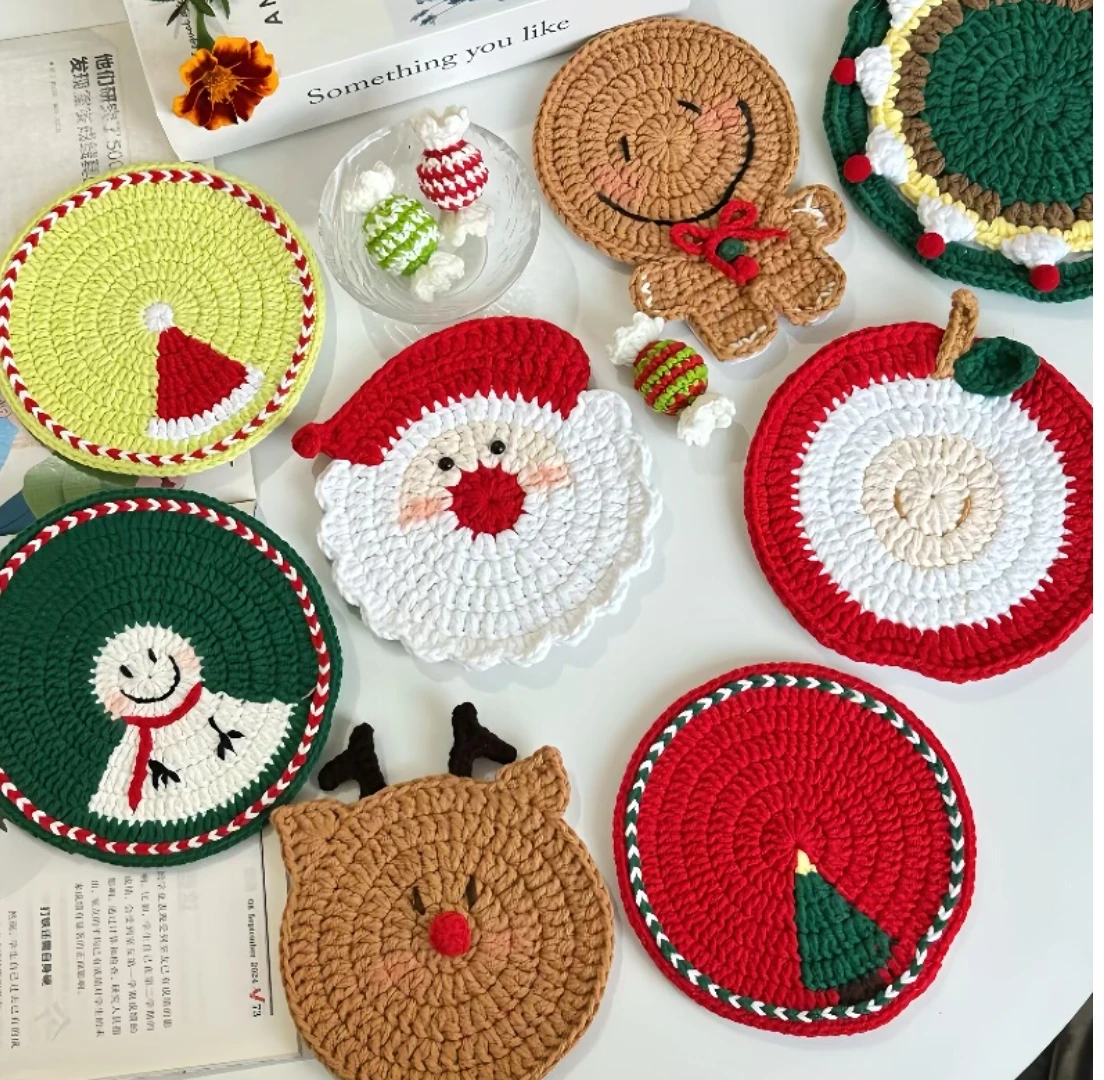 

Christmas DIY handmade wool knitting crochet Christmas coaster material package Santa Claus Christmas fruit gift