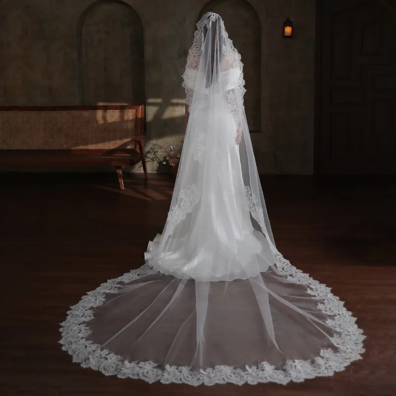 Wedding Events Vintage Long Lace Lace Church Train Main Wedding Veil