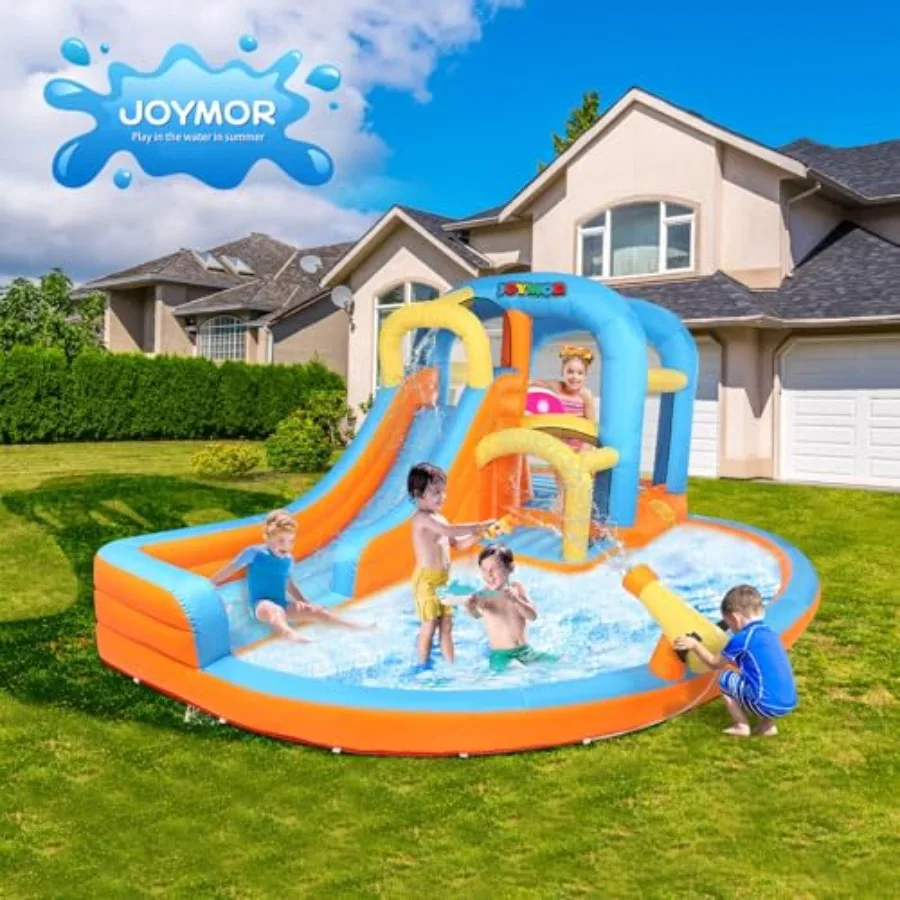 5-in-1 Iatable Water Slide Park, Water Bounce House w/Air Blower, Climbing Wall, Double Jump Area, Splash Pool, Water Cannon, W - view 3