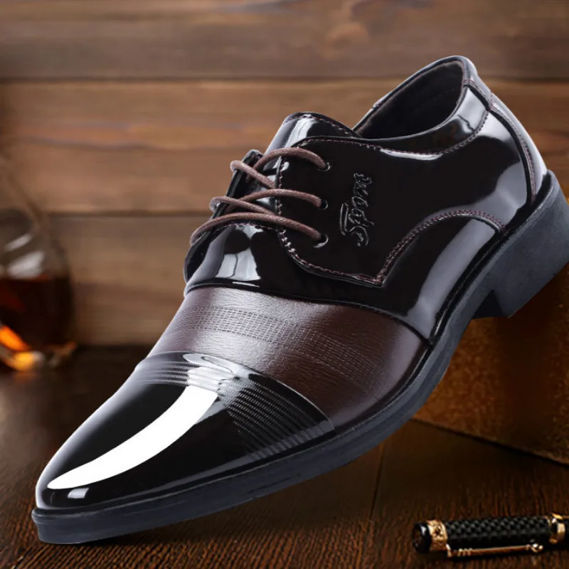 2023 Height Increasing Men Leather Business Shoes Patent Leather Trendy British Dress Suits Hidden Heeled Party Oxfords