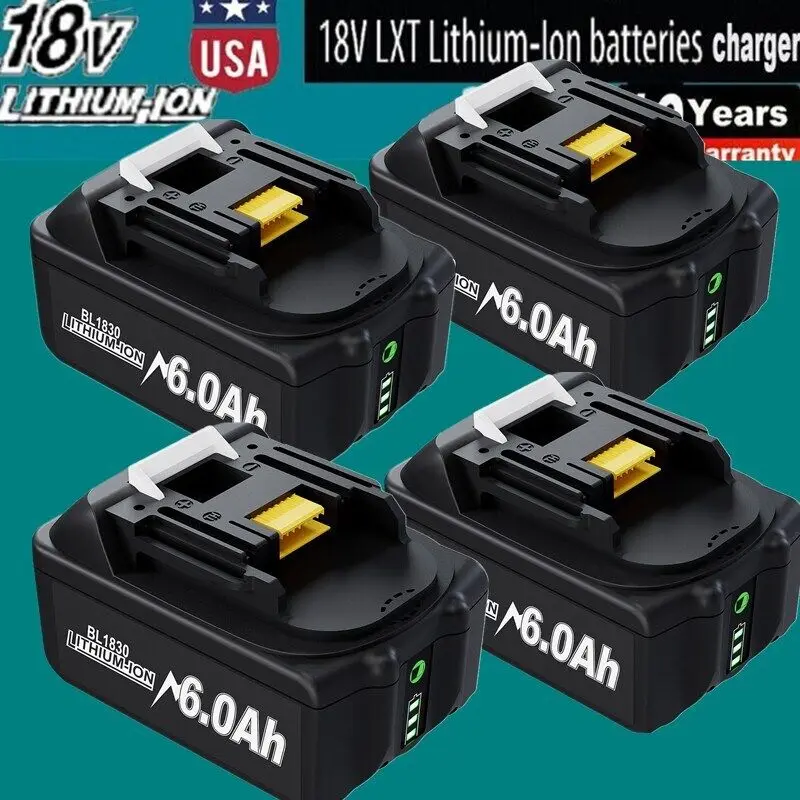 4Pack 6.0Ah Battery For Makita 18V LXT Li-ion BL1860 BL1850 BL1830 Cordless Tool