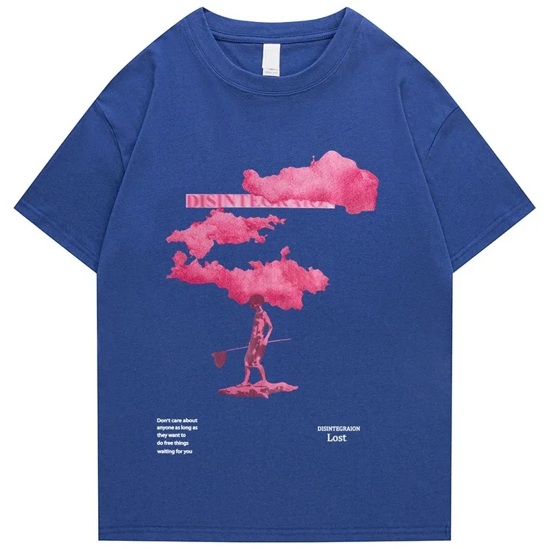 Streetwear Hip Hop Harajuku Tshirt Pink Cloud uomo estate manica corta t-shirt cotone moda nero Top Tee versione allentata Unisex