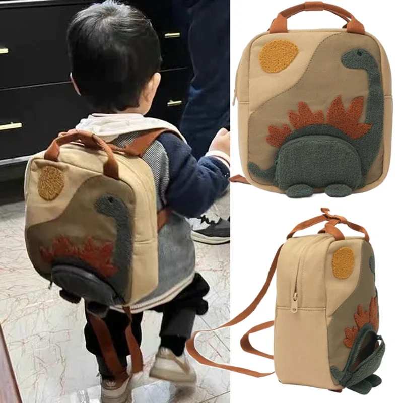 Embroidered Kids Backpack Cute Cartoon Dinosaur Girls Boy Backpack Canvas Kids Schoold Bags Children's Backpack E4997