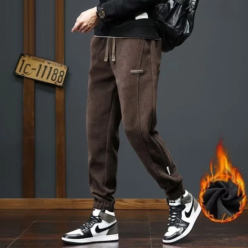 

Thiened Fce Вельветовые мужские брюки, свободные молодежные повседневные длинные брюки большого размера с манжетами, износостойкие спортивные штаны