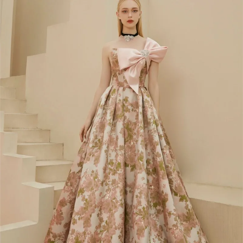 Jacquard satin new style banquet toasting dress