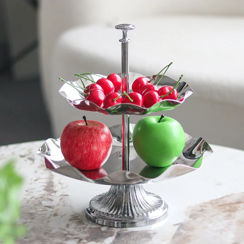 Modern light luxury creative lace fruit plate ornaments sales office double-decker coffee table snacks candy pastry plating deco