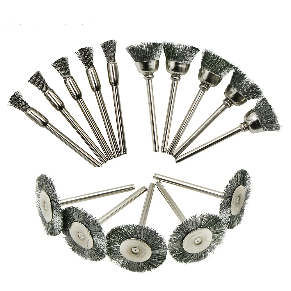 15PCs Various Shapes Wire Brushes Wheel Stainless Steel Brush Wheel with 1/8'' Shank for Rotary Tool