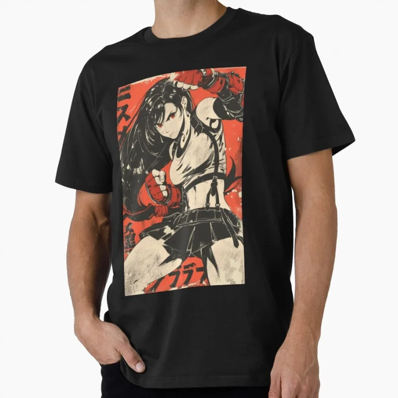 

Tifa Fantasy Fighter Final fantasy Gift t shirt for Gamer Men's 100% cotton O-Neck Short Sleeve Graphic clothes All size Tee