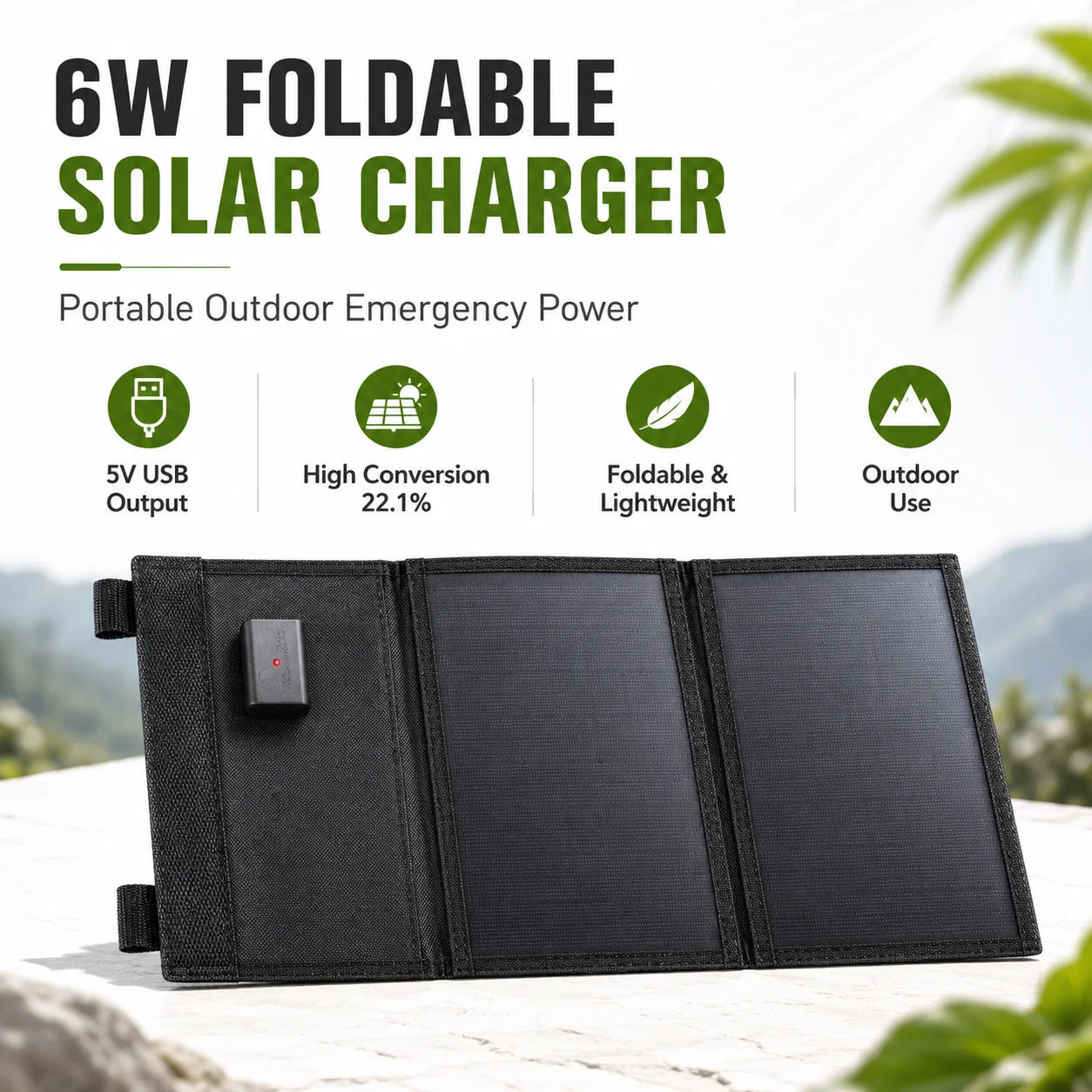 5V 6W AY-6WSZ Genuine Foldable Solar Charger Portable Monocrystalline Solar Panel Bag for Outdoor Emergency