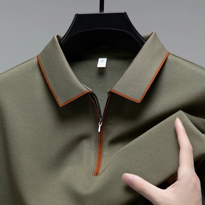 soft cotton long sleeve men\'s polo shirt autumn new fashion light luxury half zipper Korean version high-end golf design T-shirt