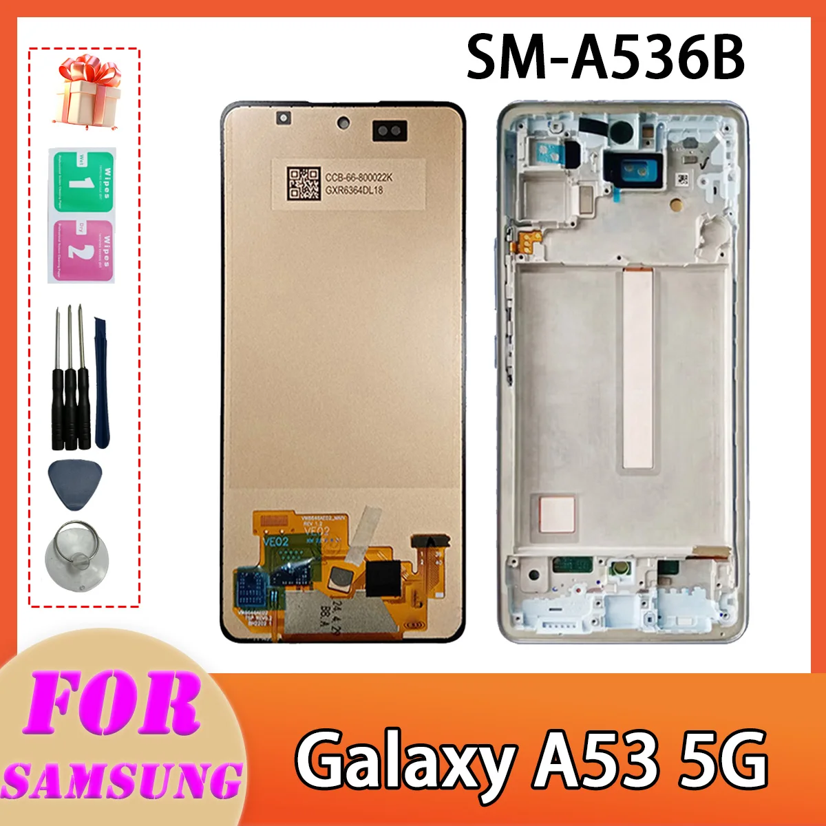 Super IPS A53 5G Display Screen with frame, for Samsung Galaxy A53 5G A536 A536B A536U Lcd Display Touch Screen Replacement