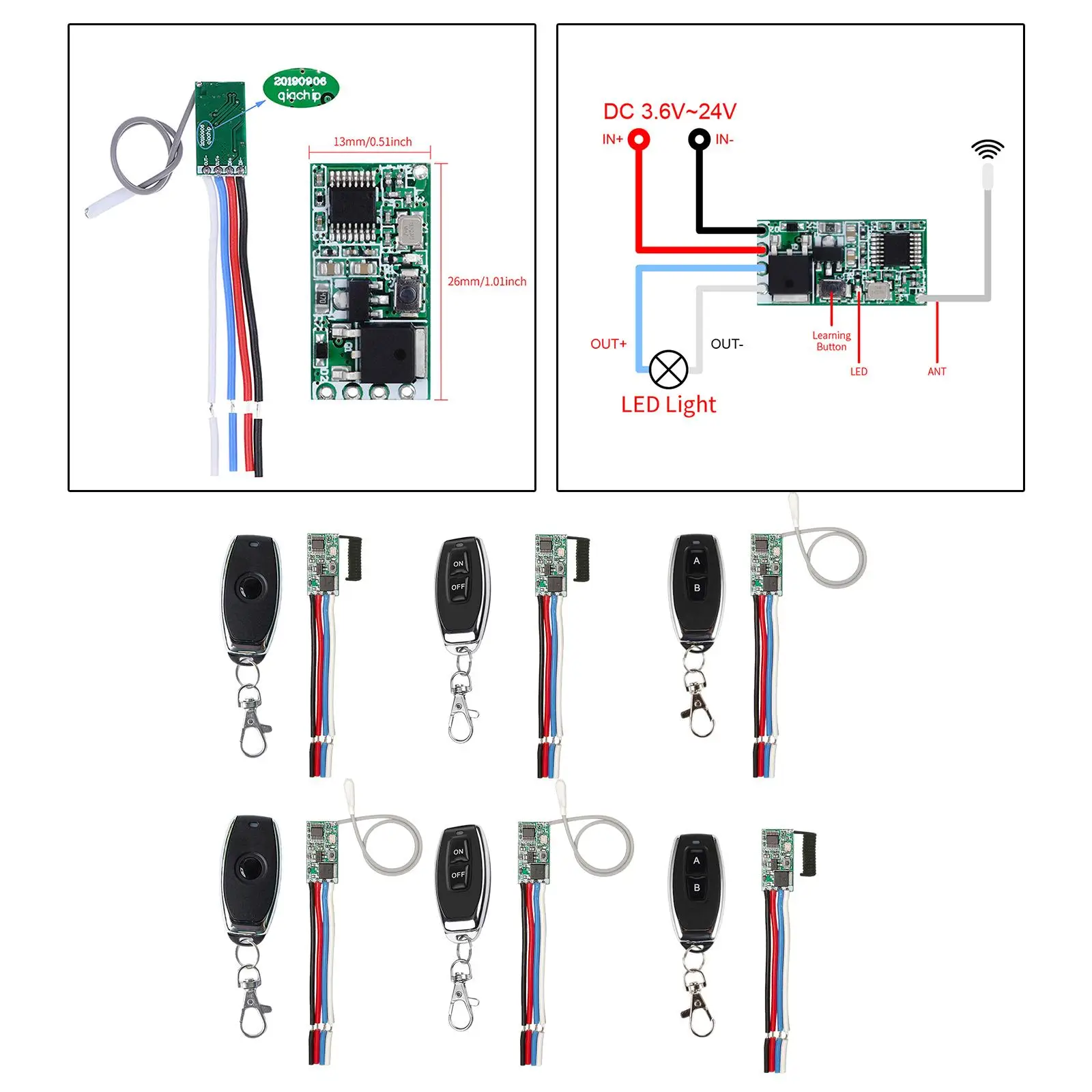 RF 433MHz DC3.6V-24V Mini Wireless Remote Control Switch Receiver 1-Channel