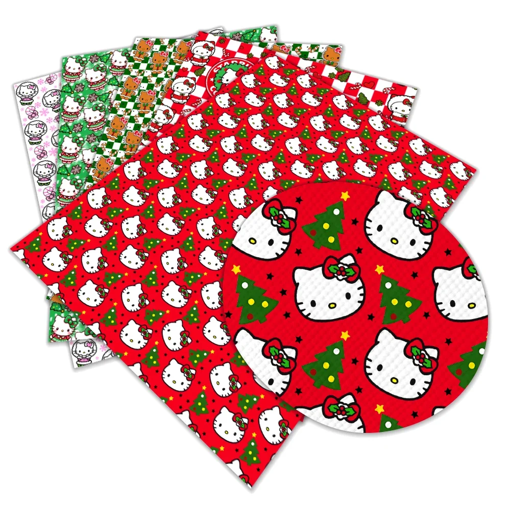 Christmas Sanrio Hello Kitty Cartoon Printed Faux Leather Sheets Vinyl Sheets DIY Earring Hair Bow Crafts Leather 12*8