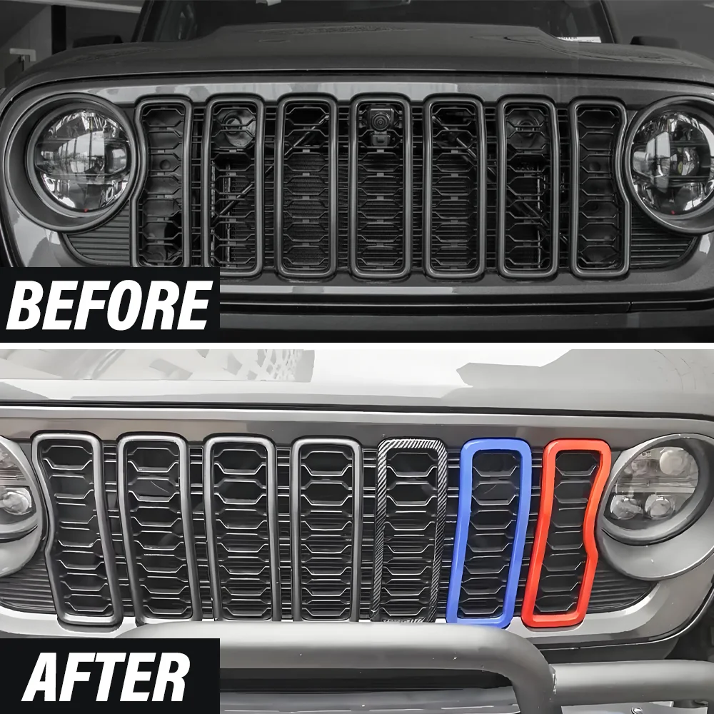 for Jeep Wrangler JL Gladiator JT 2024 2025 Car Front Grill Rings Frame Grille Inserts Cover Trim Exterior Accessories