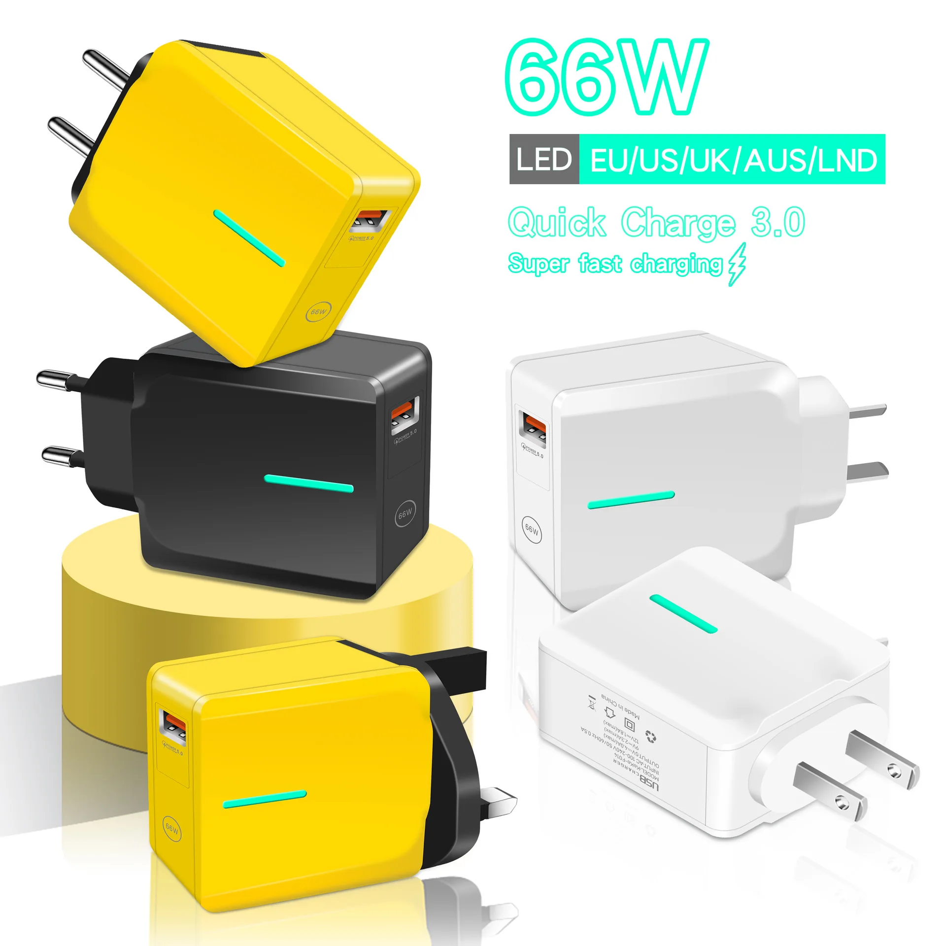 

66W Fast Charger Type C Mobile Phone Quick Charge 3.0 Power Adapter for iPhone Samsung Xiaomi Huawei USB Charger Fast Charging