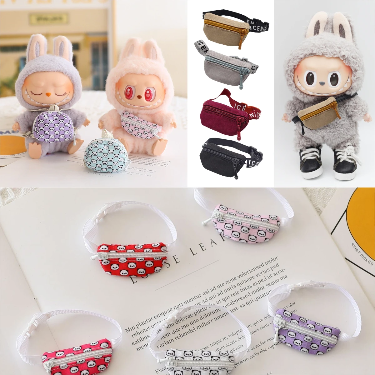 Bolsa de muñeca para muñeca de peluche Labubu BJD de 17cm y bolso cruzado de PU 1/12 BJD, accesorios para muñecas, Mini ropa