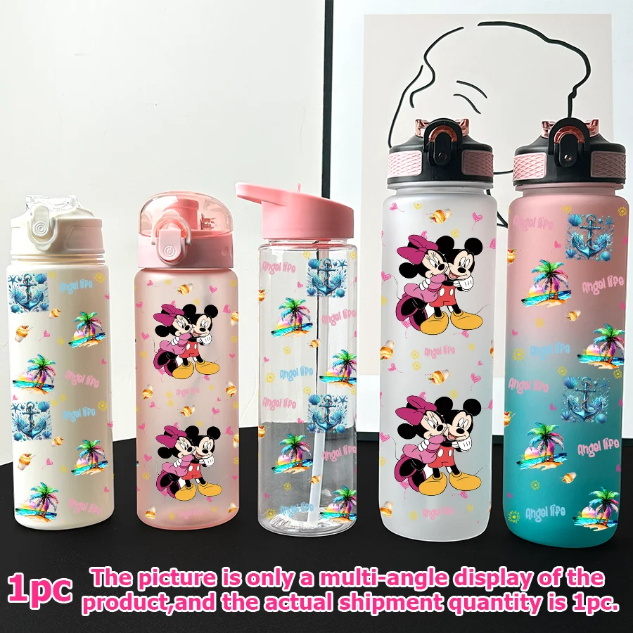1 unidad de botella de agua multiplástico con estampado de Mickey Mouse de Disney, Minnie, 23-32oz, taza de agua deportiva portátil, regalo de cumpleaños