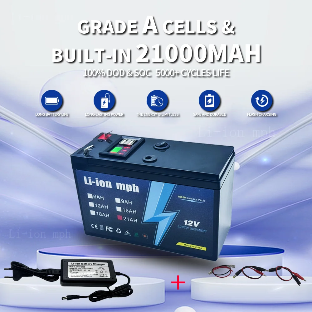 

12V 6-21AH Lithium-Ion Battery w/ BMS | Home Energy Storage, RV, Solar & Marine ApplicationsProvide reliable power supply