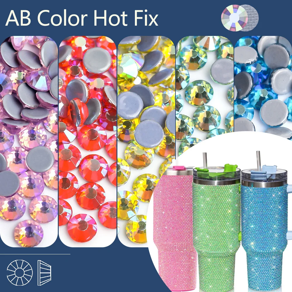 AB Colors Hot Fix Crystal Flatback Rhinestones Glass Diamantes Gems for Crafting Nail Art Crafts Decorations Clothes Shoes