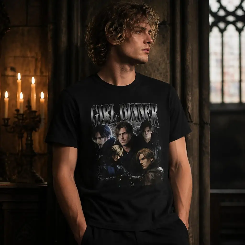 Leon S Kennedy Girl Dinner Residents Evils Men Retro T Shirt 100% Cotton Clothing Fun Short Sleeve Tee Gift T-Shirts