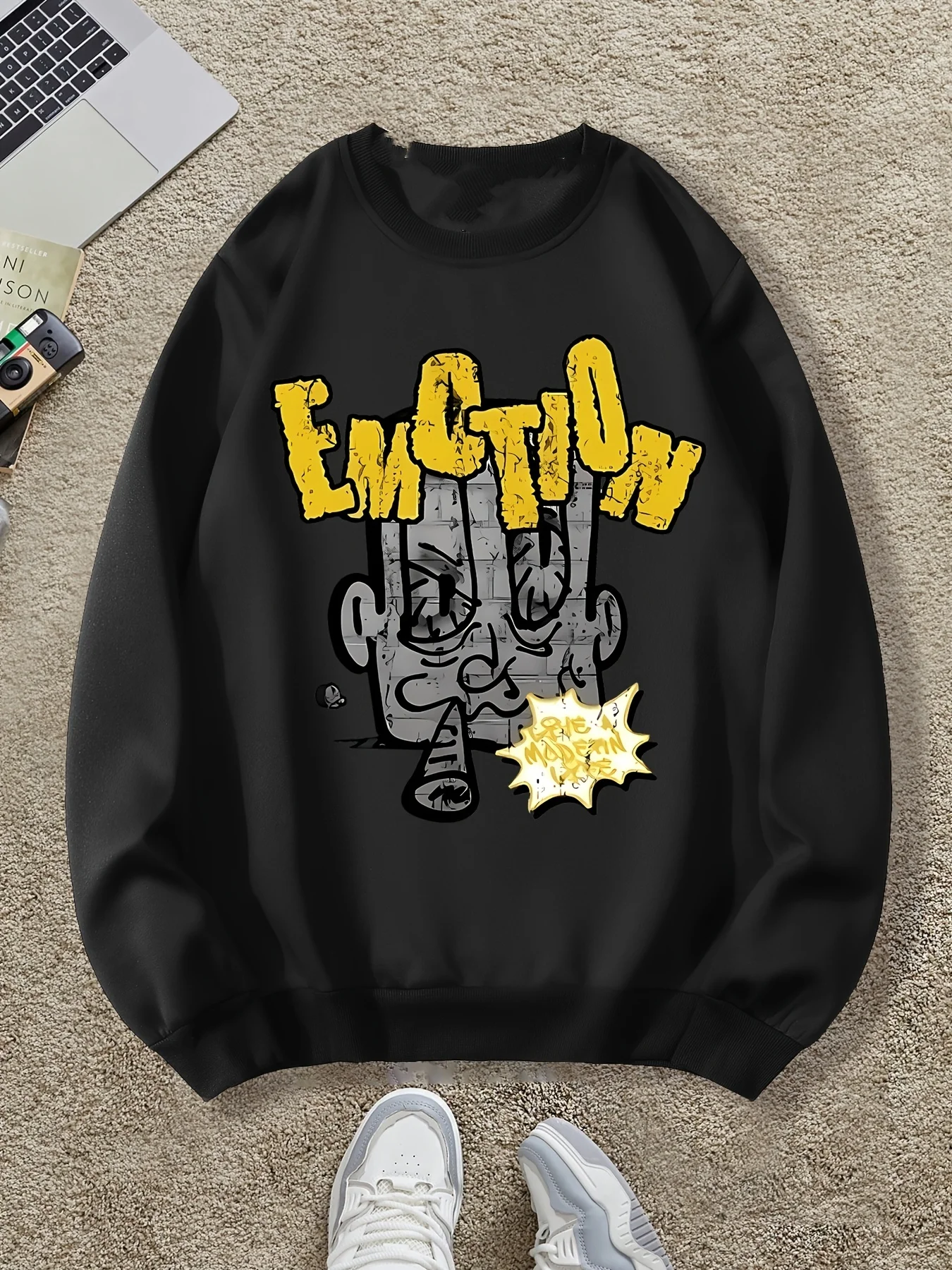 

Hip Hop Pattern Print Autumn and Winter Men's and Women's Long Sleeved Sportswear Sweatshirt Casual Loose Outdoor Street Sports