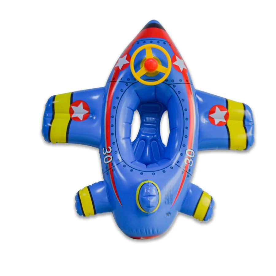 1pc Blue Airplane Inflatable Seat Ring Thickened PVC Swimming Ring With Steering Wheel Beach Pool Aircraft Yacht