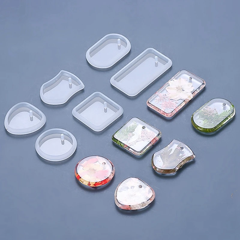 DIY Keychain Pendant Silicone Mold Set Crystal Epoxy Mold Round Rectangle Pendant Jewelry Making Mold