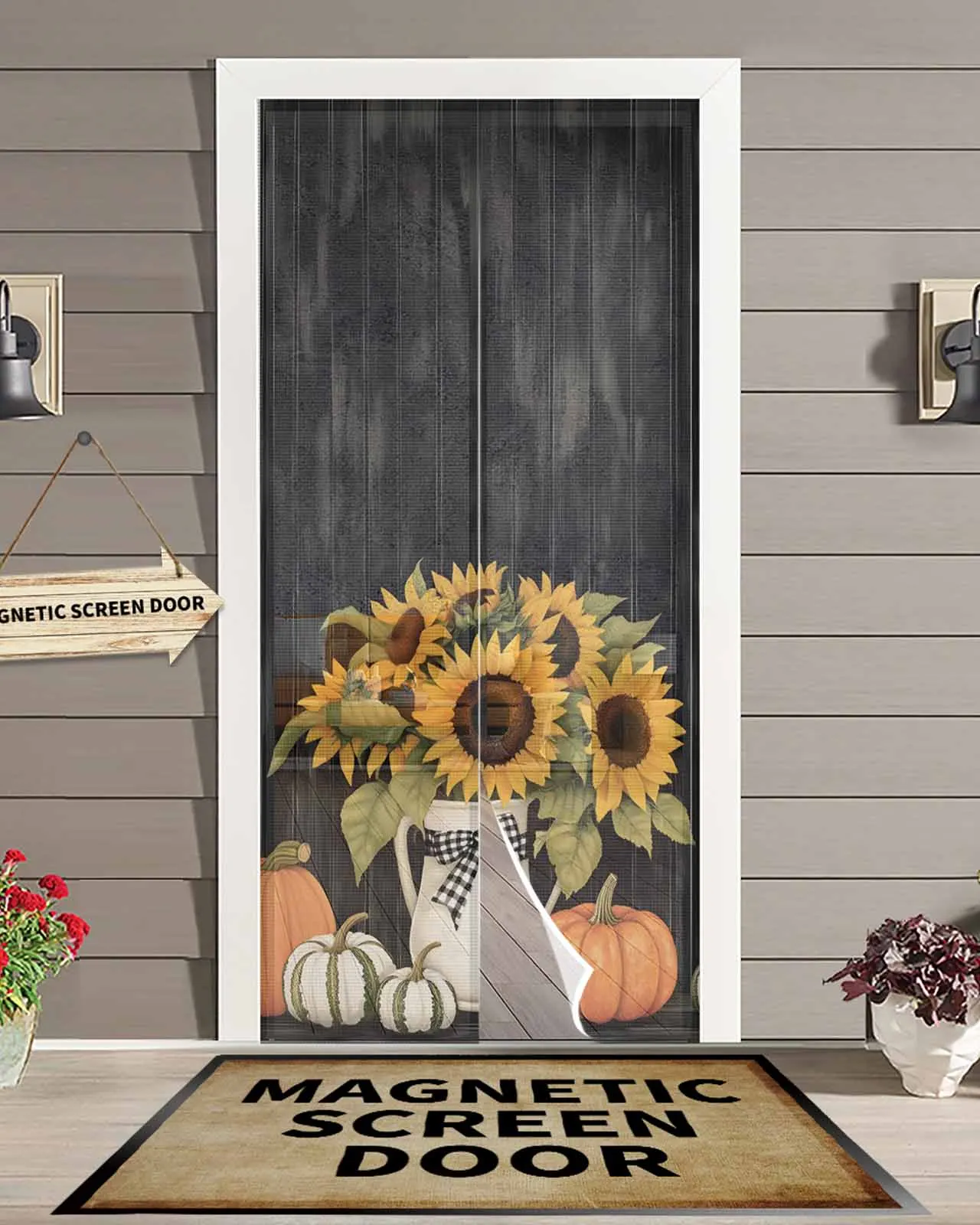 

Wood Grain Sunflower Vase Magnetic Door Curtain Living Room Bedroom Home Anti-mosquito Screen Door Curtain