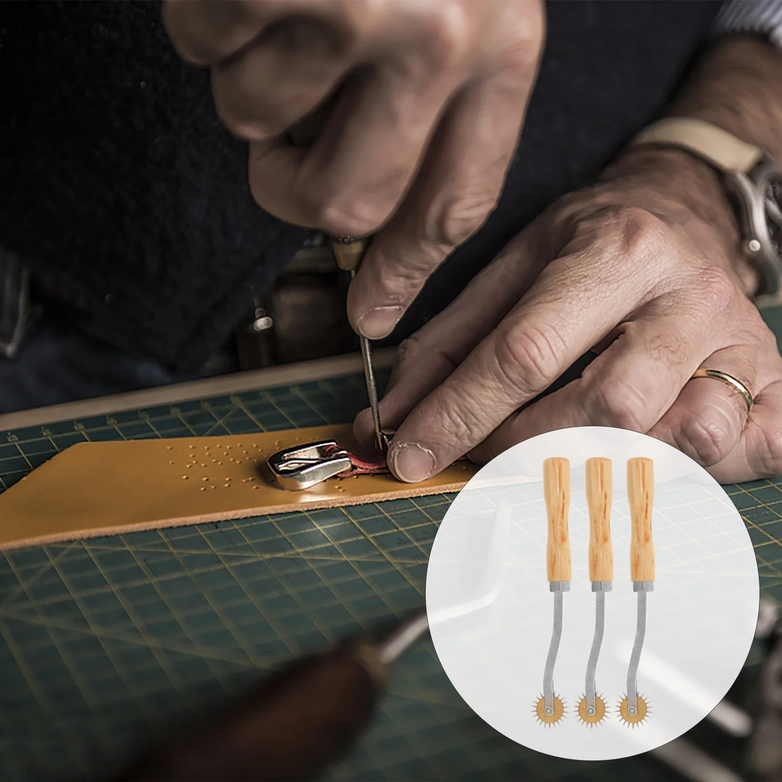 

4Pcs Tracing Wheel Sewing Tool Wooden Handle Needle Point Wheel for Pattern Cutting Overstitch Crafts Paper Perforator